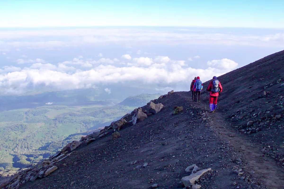 Mount Meru Tanzania trail with Kilimanjaro background